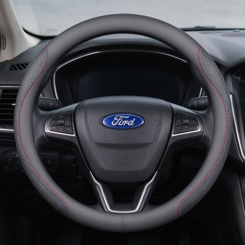 Car Steering Wheel Cover Anti Slip Breathable - Ford için Nappa Deri Direksiyon Kılıfı,